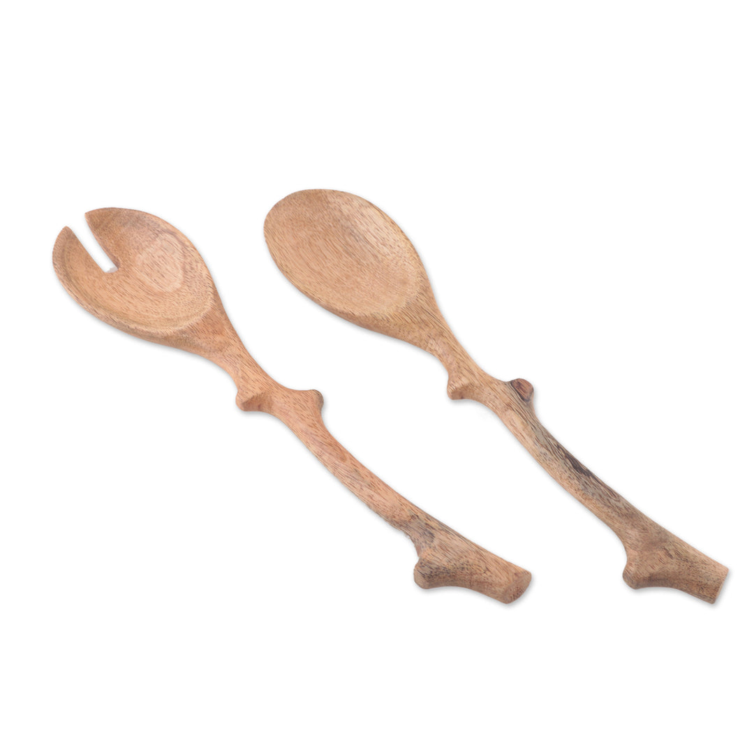 Sylvan-Themed 2-Piece Mango Wood Salad Spoon Set from India - Sylvan Flavor