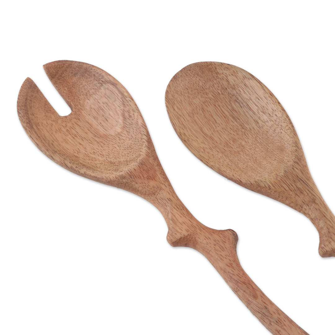 Sylvan-Themed 2-Piece Mango Wood Salad Spoon Set from India - Sylvan Flavor