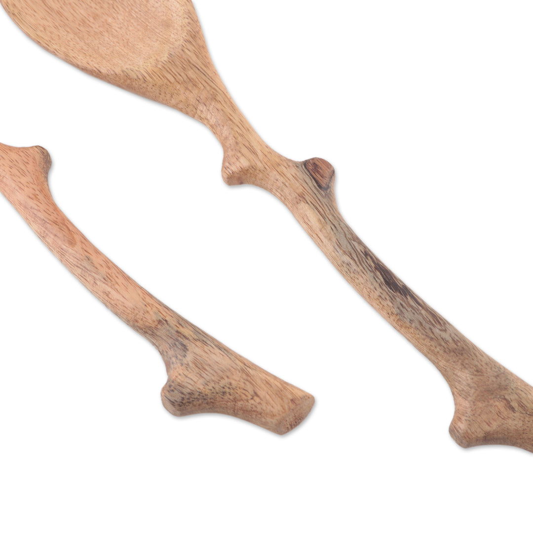 Sylvan-Themed 2-Piece Mango Wood Salad Spoon Set from India - Sylvan Flavor