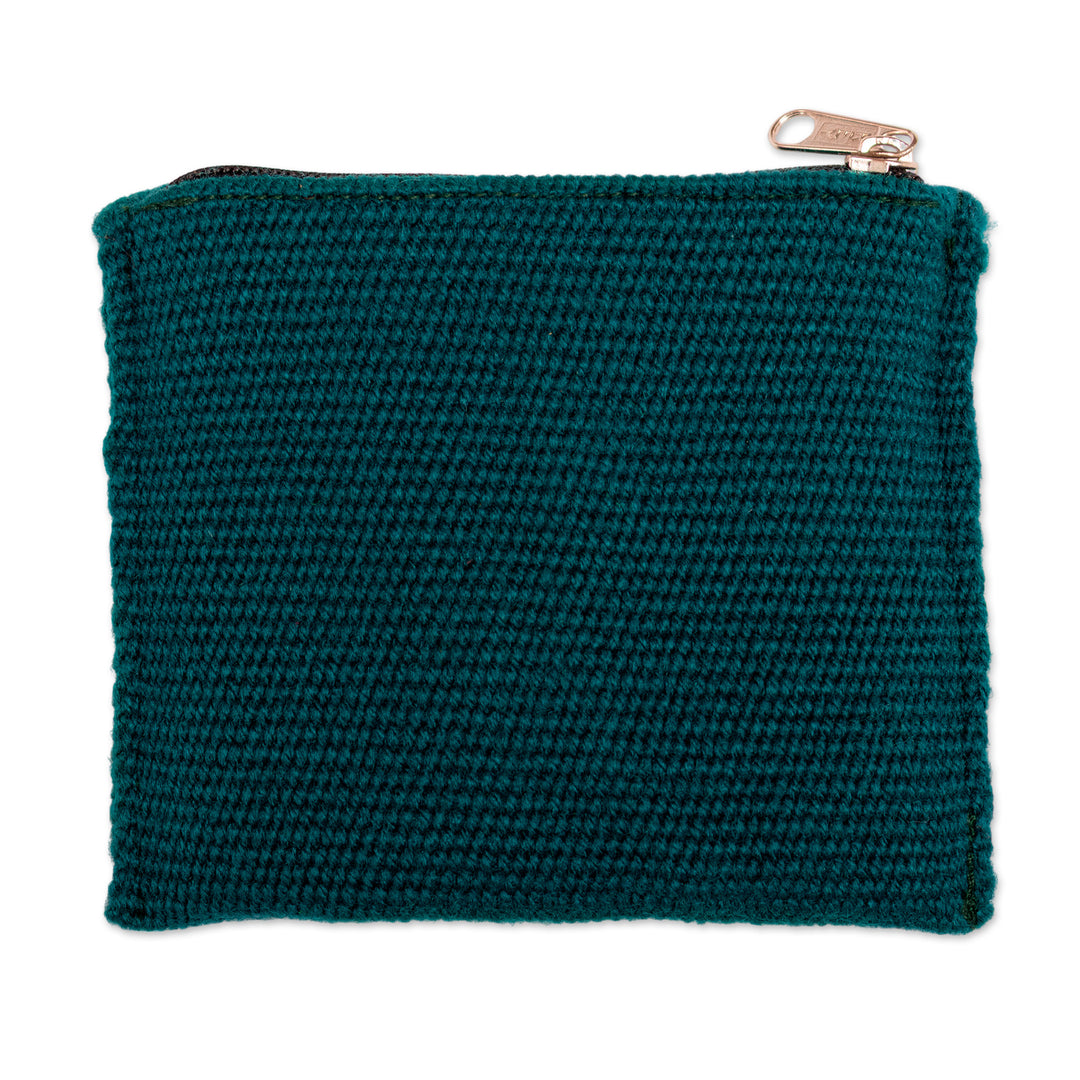 Artisan-Made Spring-Themed Viridian Alpaca Blend Coin Purse - Primaveral Viridian