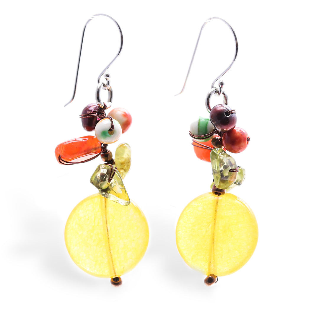 Multi-Gemstone Cluster Earrings in Warm and Yellow Hues - Thai Summer