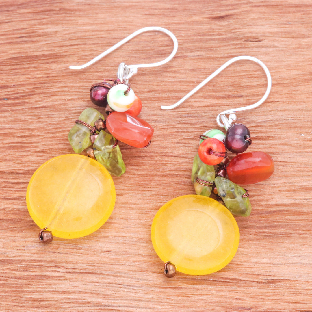 Multi-Gemstone Cluster Earrings in Warm and Yellow Hues - Thai Summer