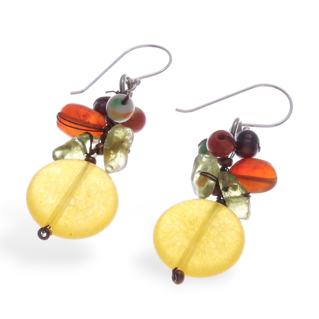 Multi-Gemstone Cluster Earrings in Warm and Yellow Hues - Thai Summer