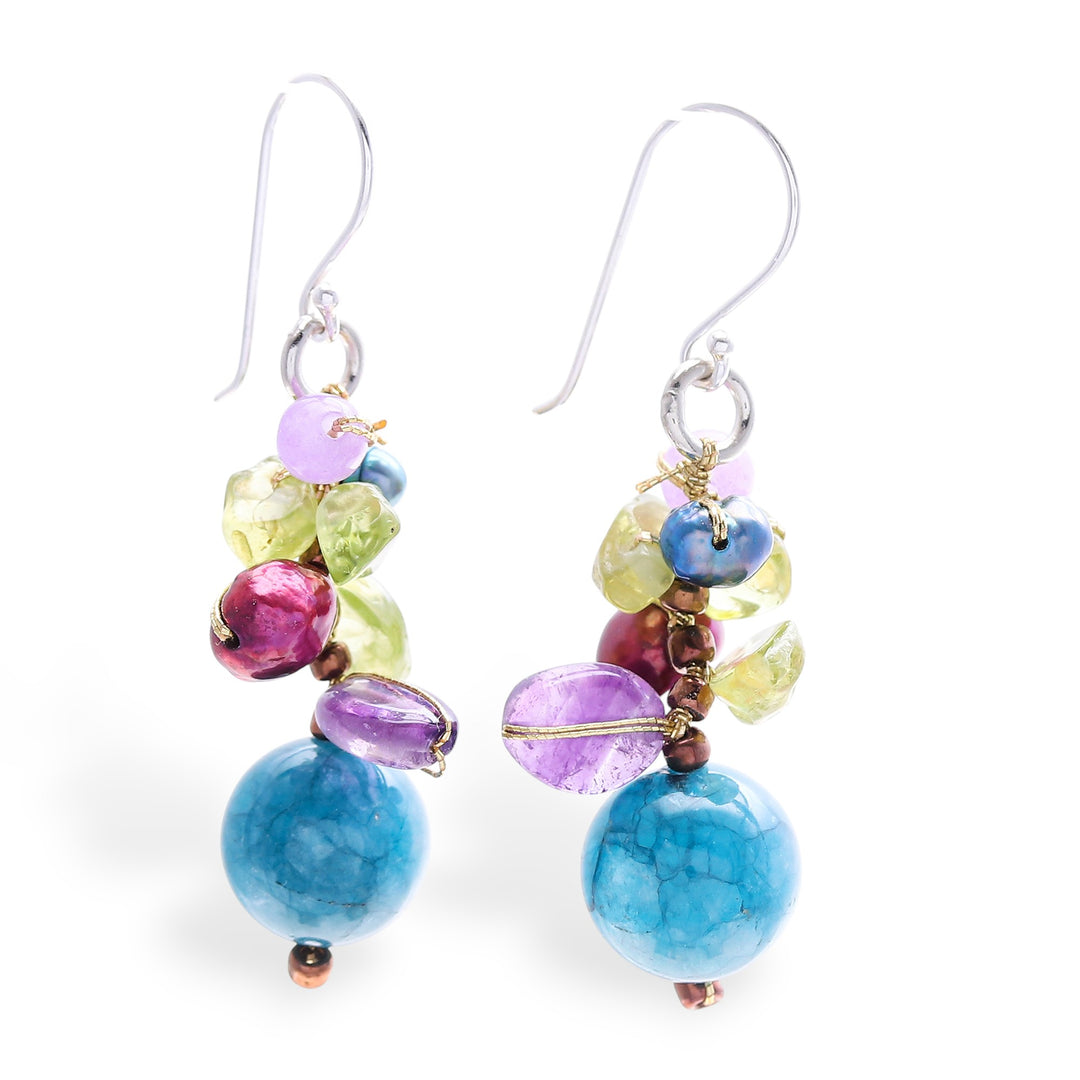 Thai Artisan-Made Blue Multi-Gemstone Beaded Dangle Earrings - Paradisial Way
