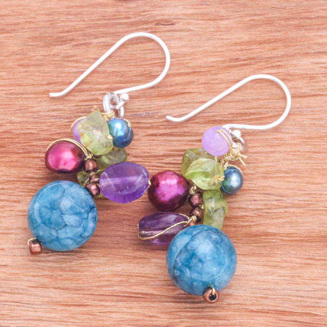 Thai Artisan-Made Blue Multi-Gemstone Beaded Dangle Earrings - Paradisial Way