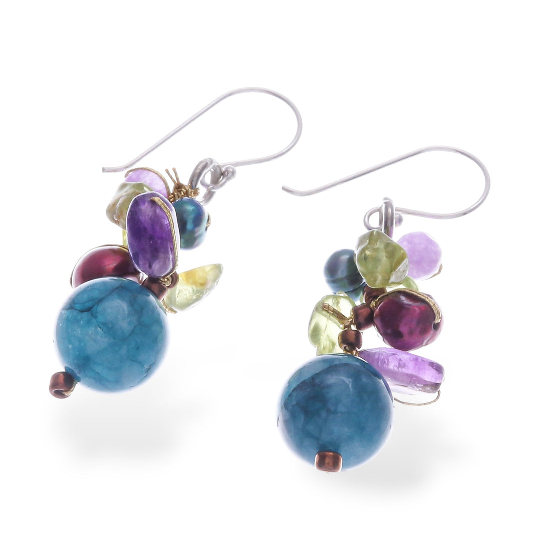 Thai Artisan-Made Blue Multi-Gemstone Beaded Dangle Earrings - Paradisial Way