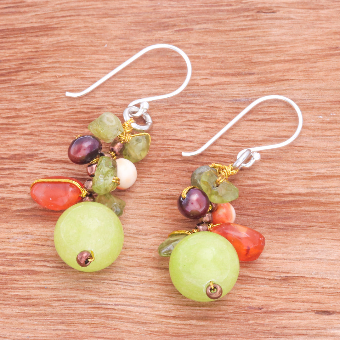 Citrus-Palette Multi-Gemstone Beaded Earrings from Thailand - Citrus Way