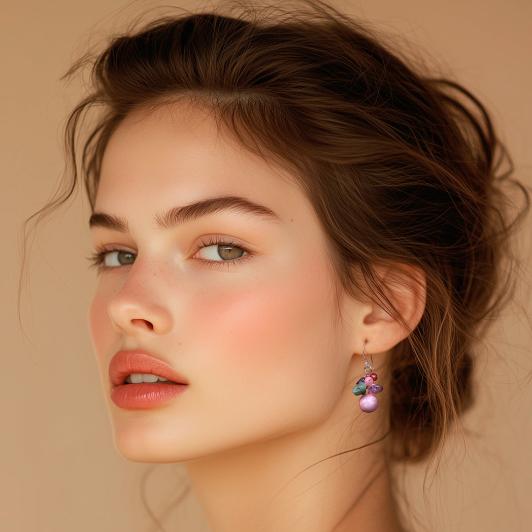 Artisan-Made Pink-Palette Multi-Gemstone Cluster Earrings - Thai Belle