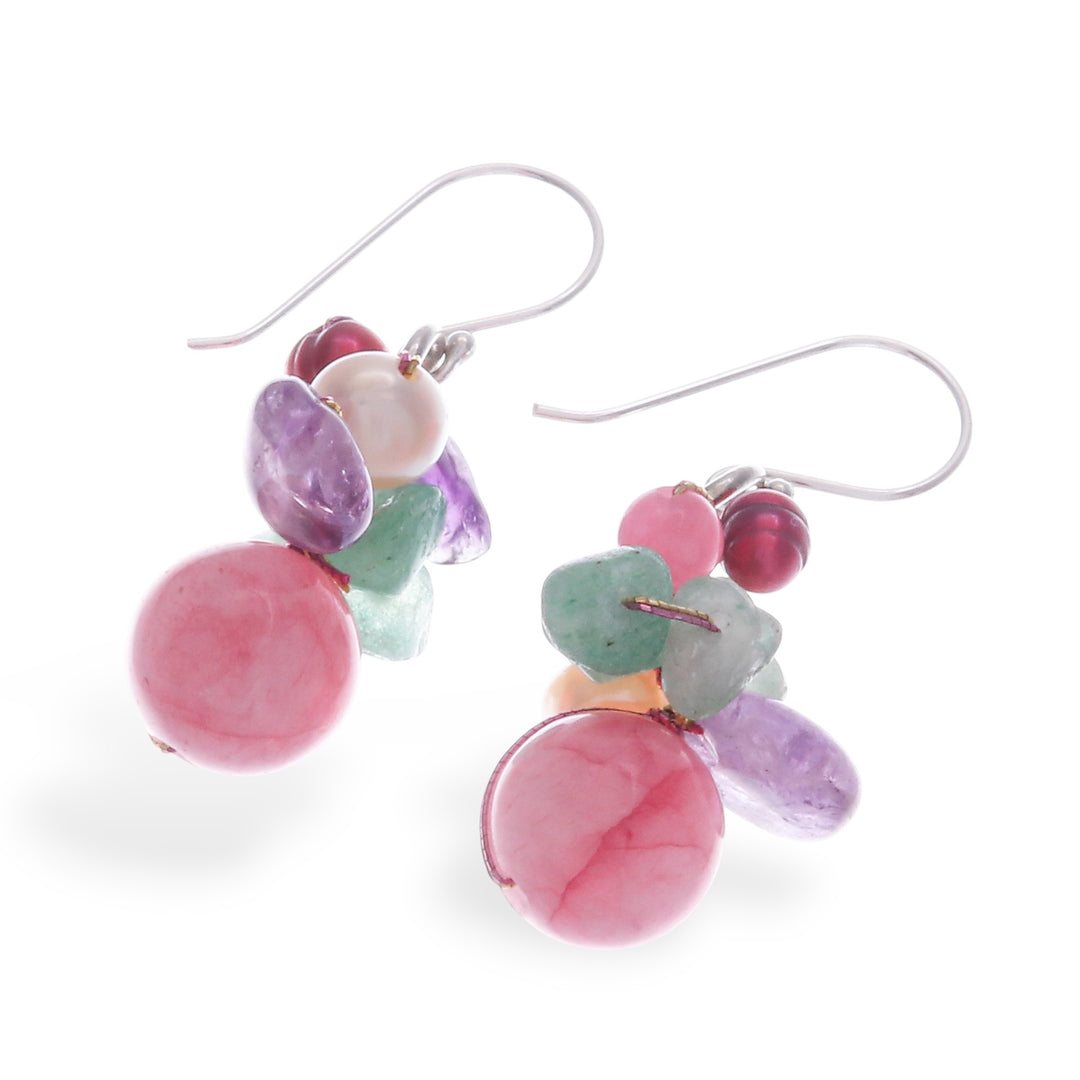 Artisan-Made Pink-Palette Multi-Gemstone Cluster Earrings - Thai Belle