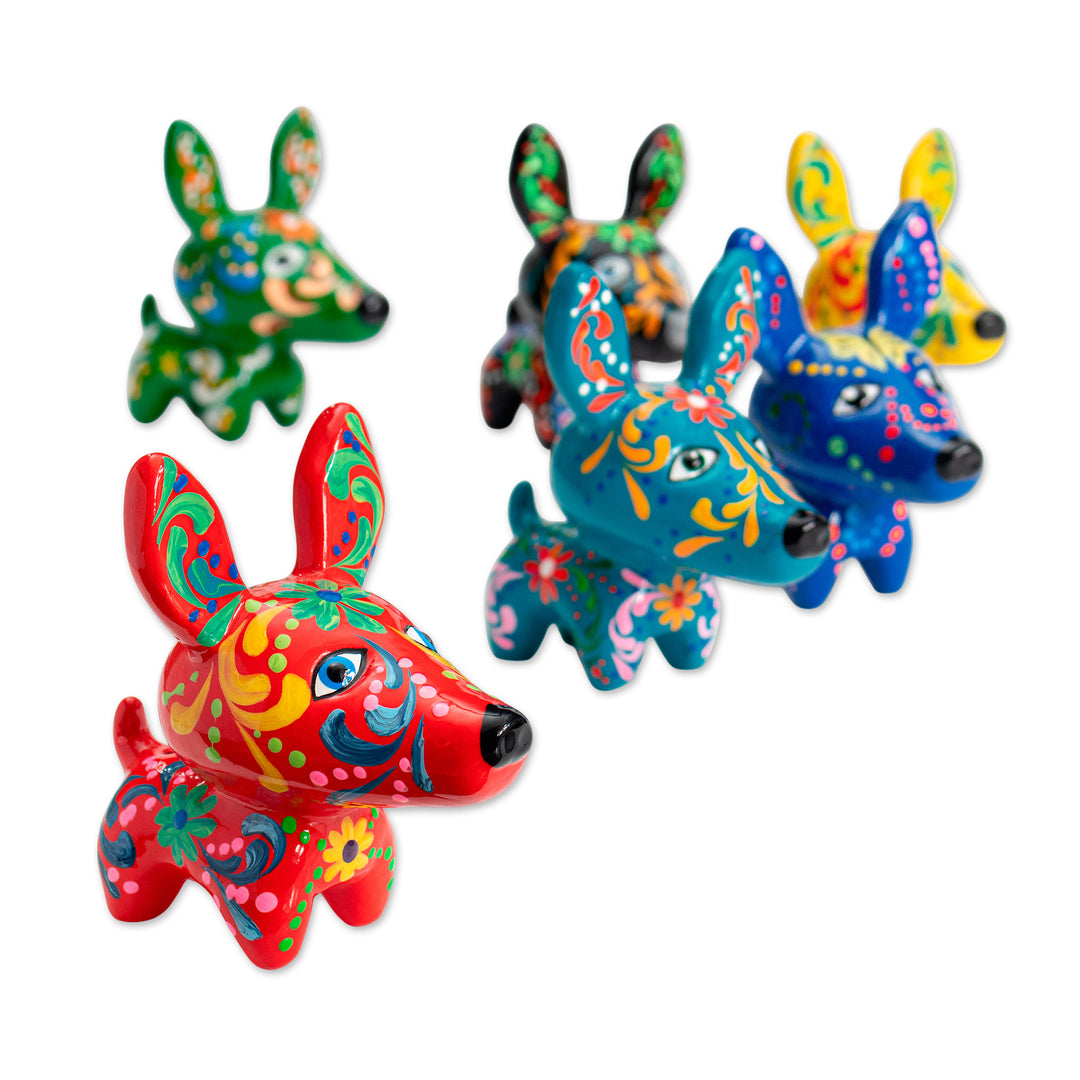 Dog-Themed Red Ceramic Figurine with Hand-Painted Motifs - Cheerful Dog