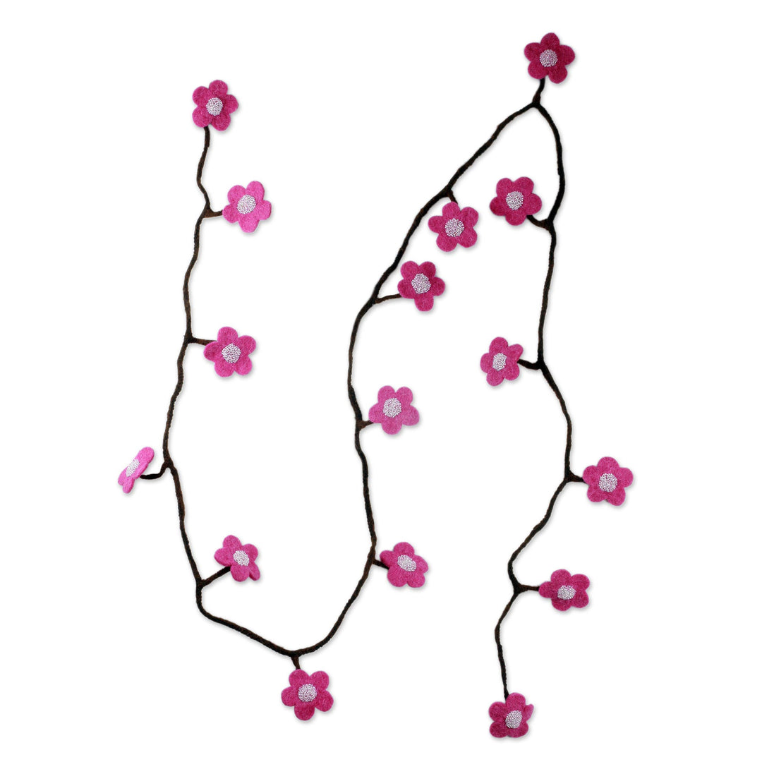 Hot Pink Handmade Felt Holiday Garland - Hot Pink Blossoms