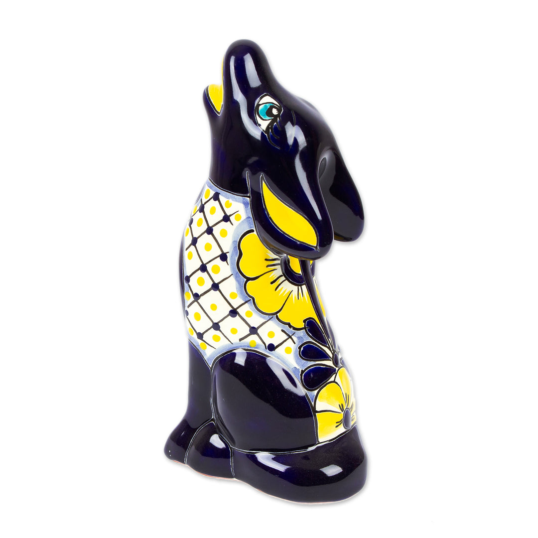 Mexican Hand-Painted Talavera-Style Ceramic Coyote Figurine - Charming Coyote