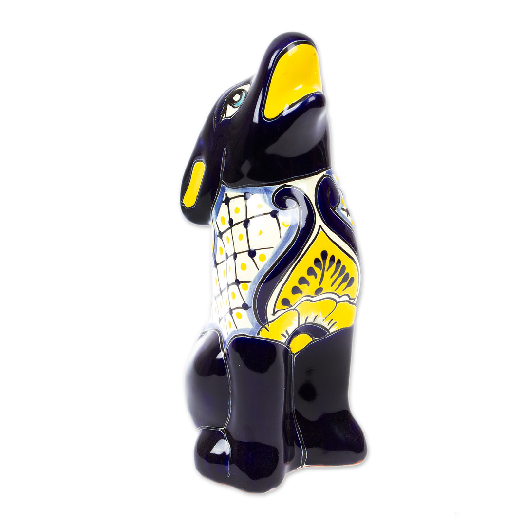 Mexican Hand-Painted Talavera-Style Ceramic Coyote Figurine - Charming Coyote