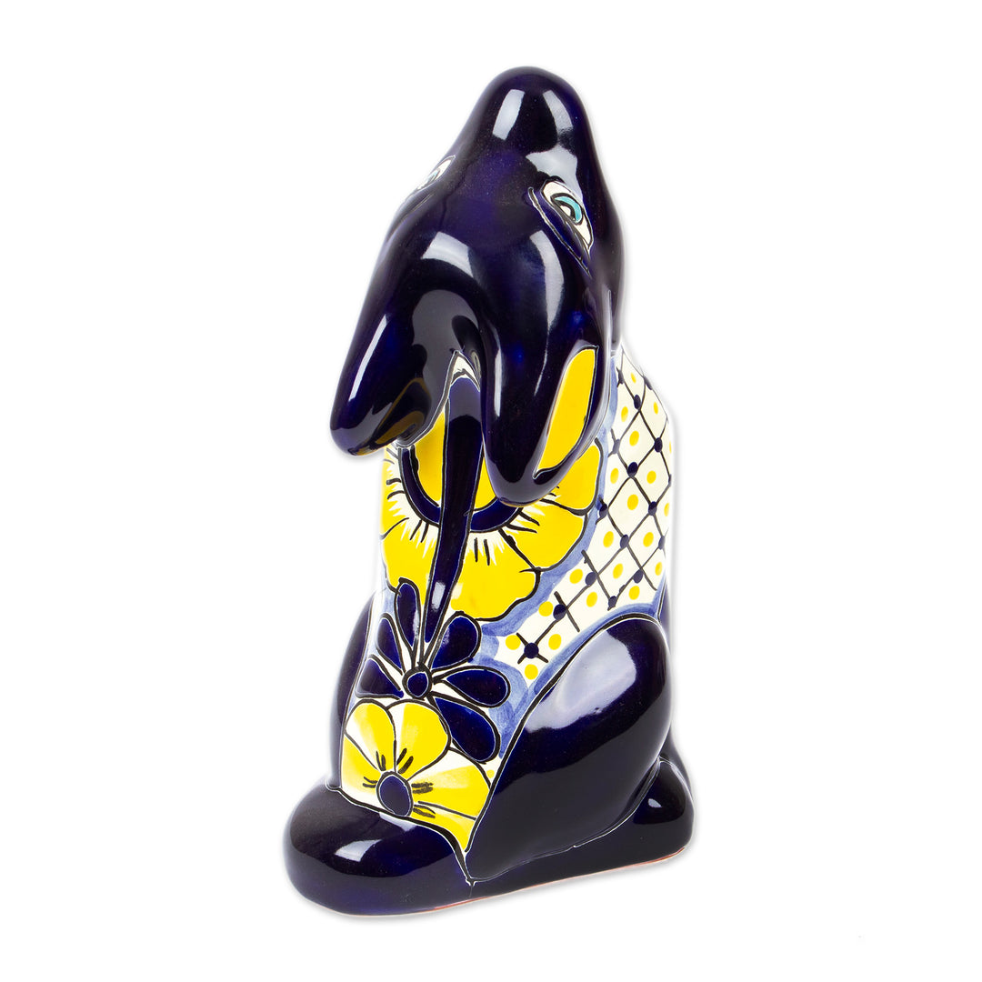 Mexican Hand-Painted Talavera-Style Ceramic Coyote Figurine - Charming Coyote
