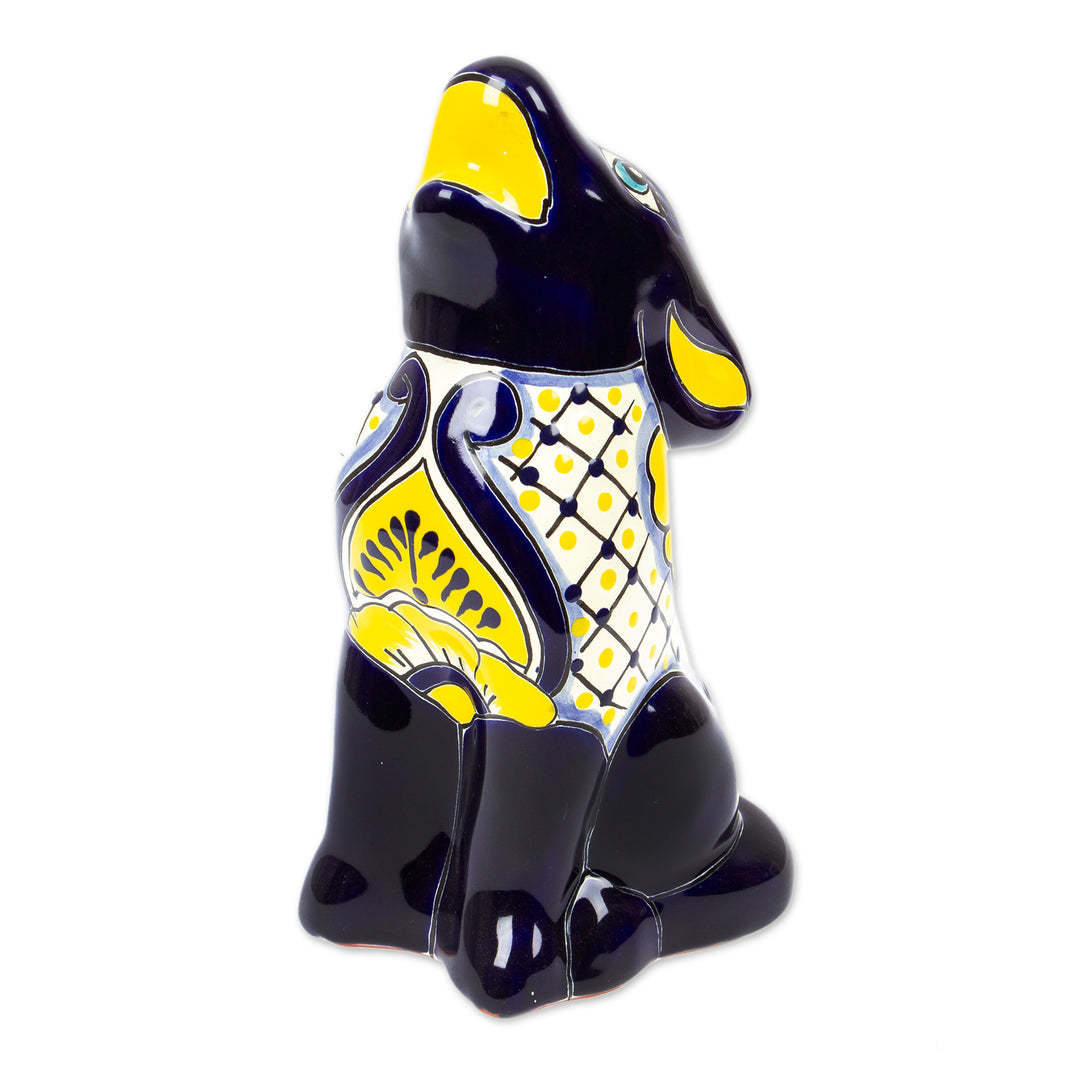 Mexican Hand-Painted Talavera-Style Ceramic Coyote Figurine - Charming Coyote