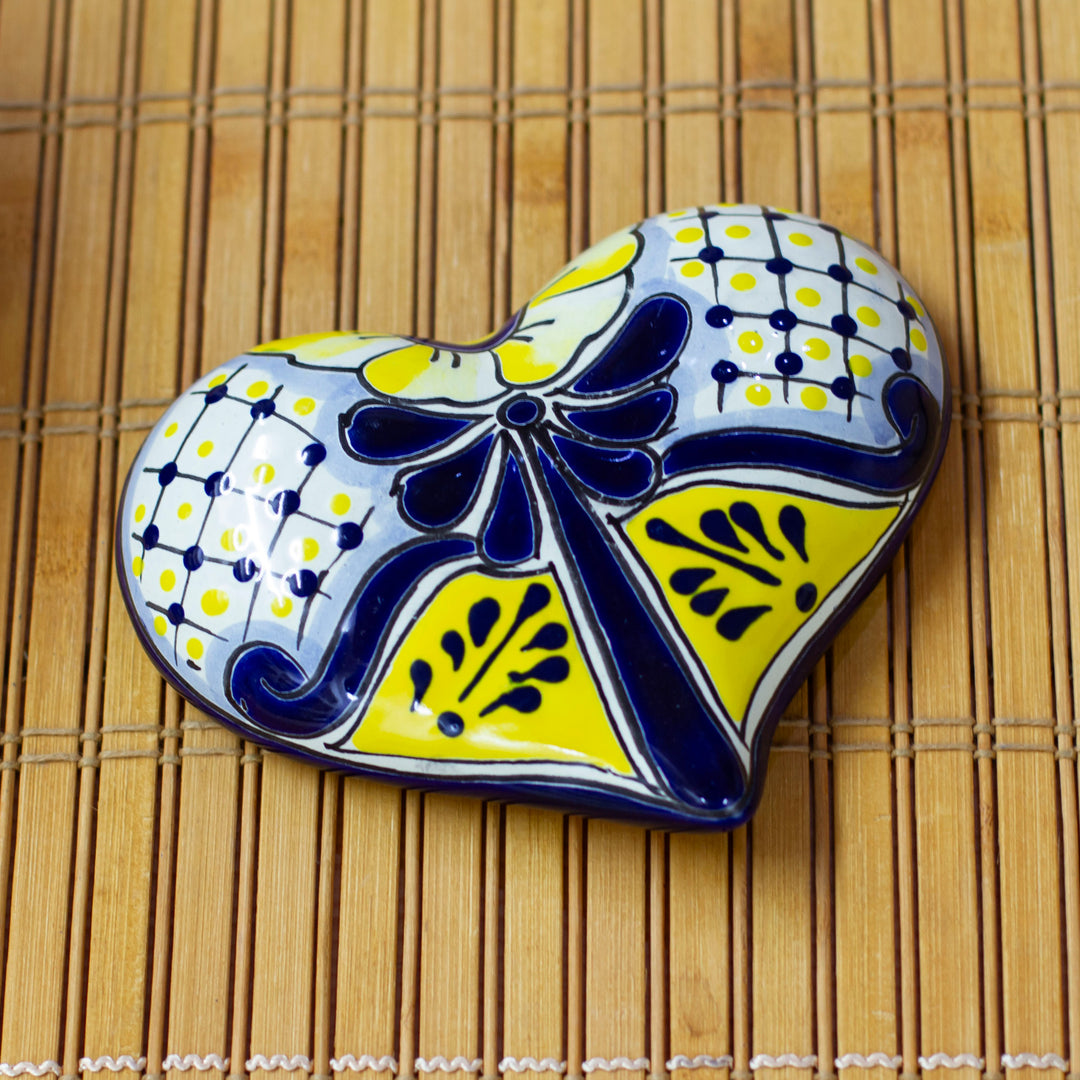 Heart-Shaped Talavera Folk Art Style Ceramic Wall Sculpture - Talavera Heart