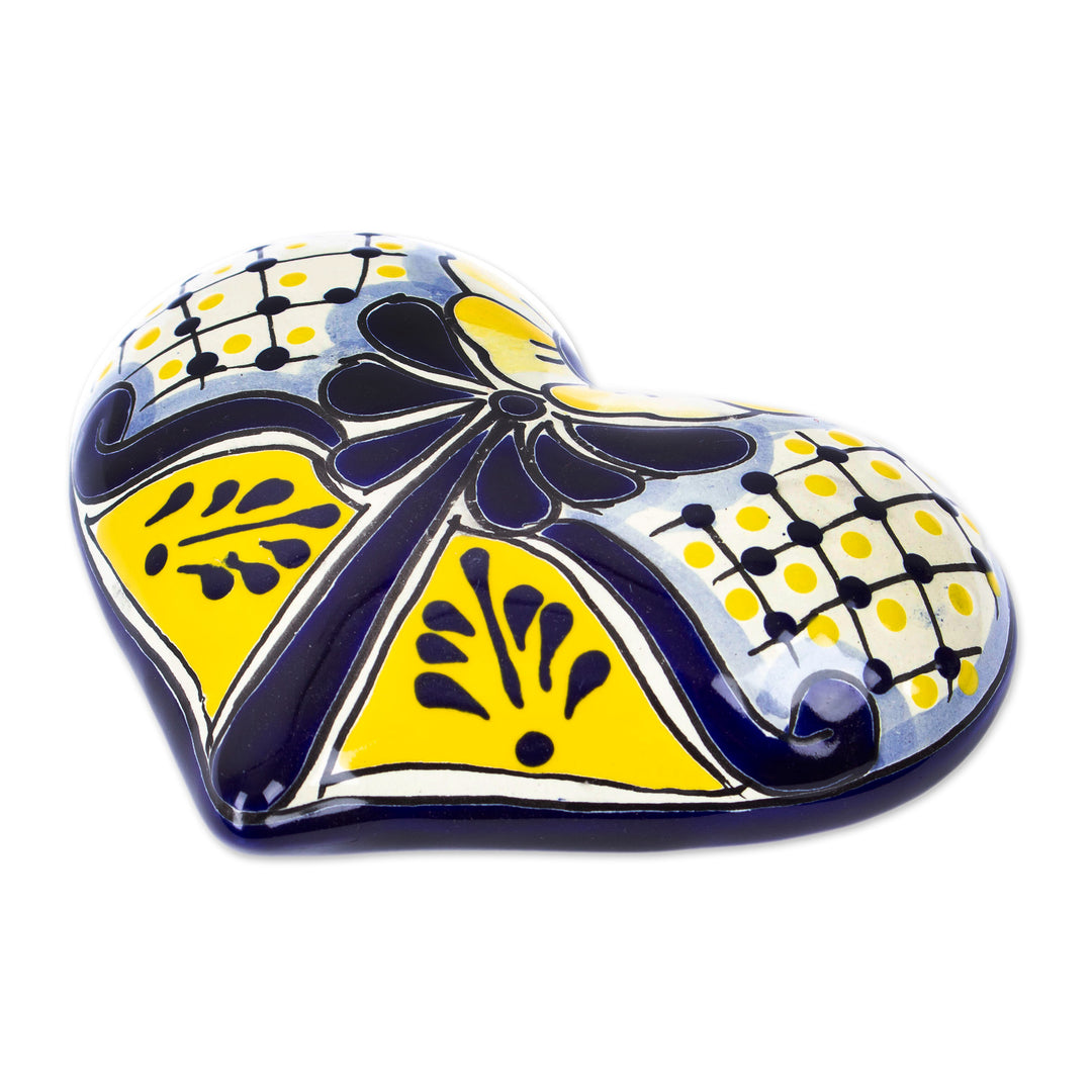 Heart-Shaped Talavera Folk Art Style Ceramic Wall Sculpture - Talavera Heart