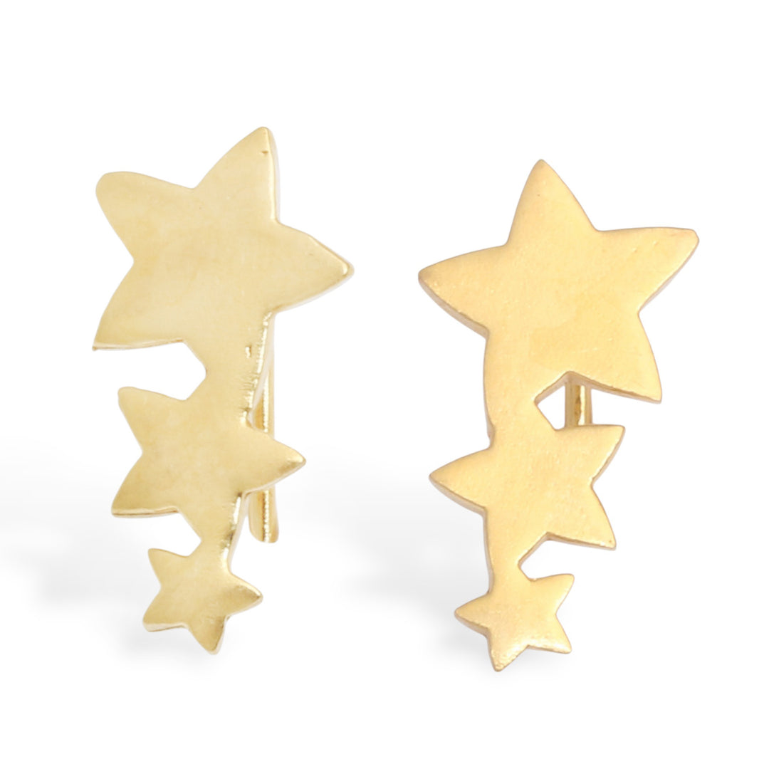 Gold-Plated Brass Button Earrings with Shooting Stars Motif - My Shooting Stars