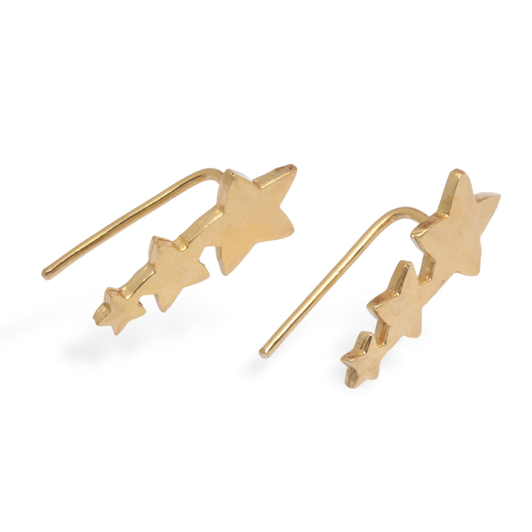 Gold-Plated Brass Button Earrings with Shooting Stars Motif - My Shooting Stars