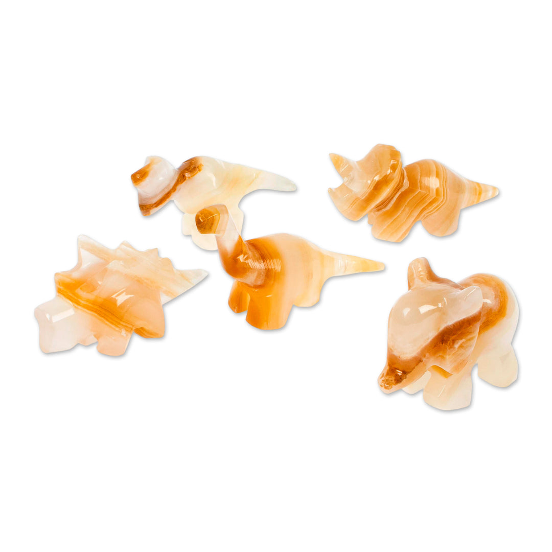 5 Dinosaur Mammoth Small Decorative Carved Marble Figurines - Prehistoric Family
