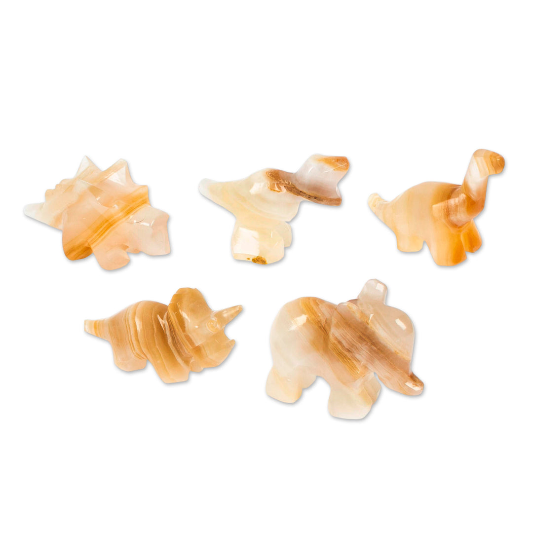 5 Dinosaur Mammoth Small Decorative Carved Marble Figurines - Prehistoric Family