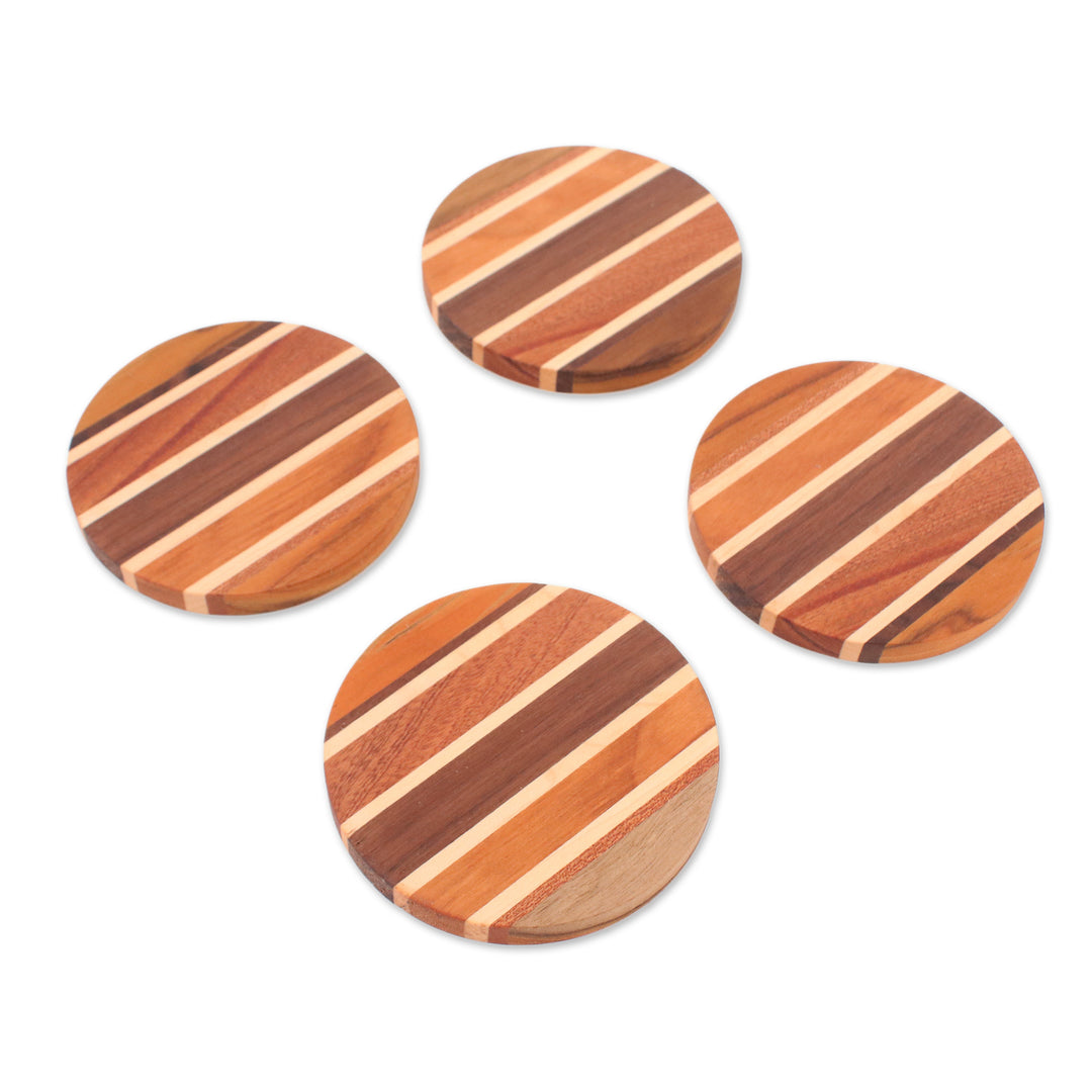 4 Eco-Friendly Striped Hand-Carved Reclaimed Wood Coasters - Flavorful Moments