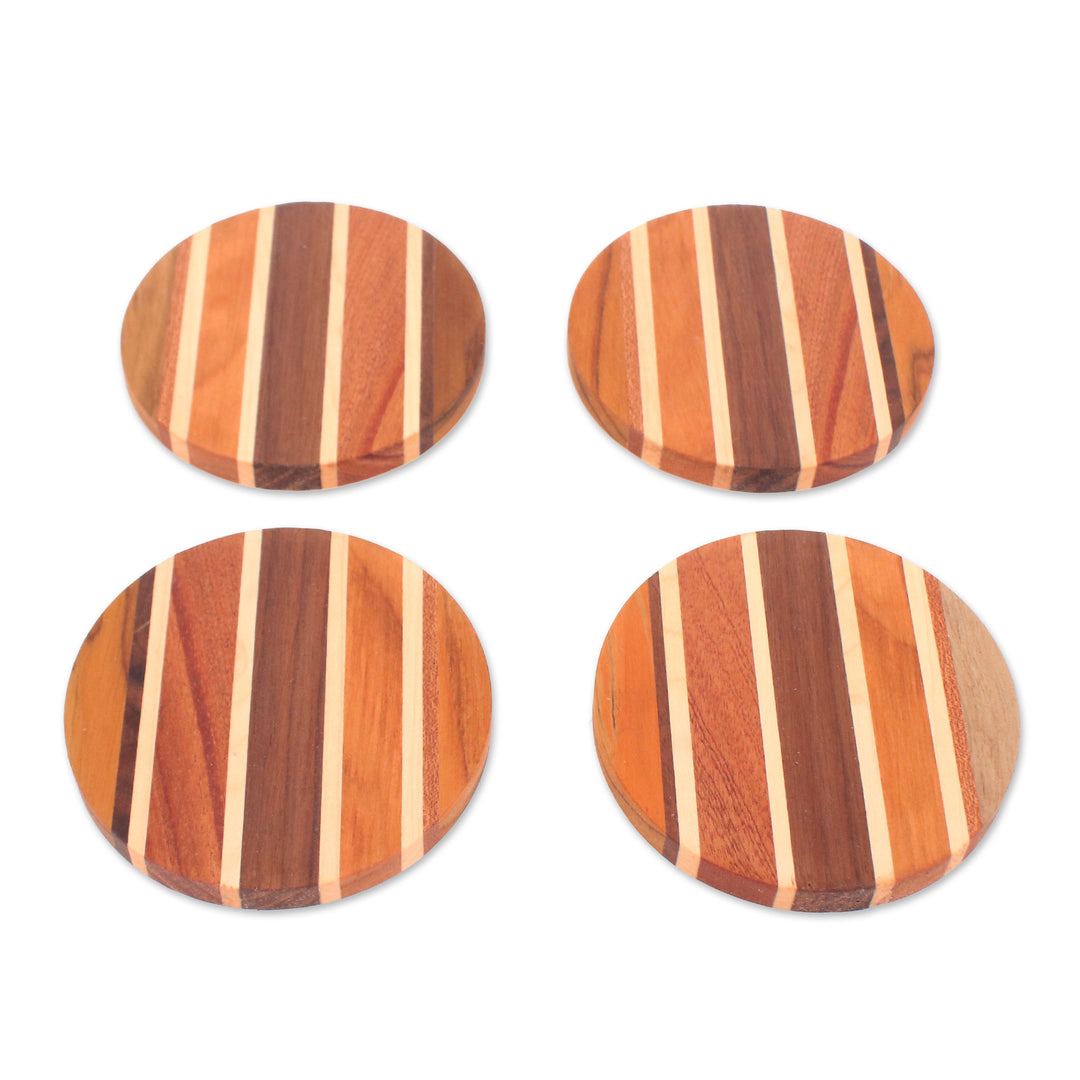 4 Eco-Friendly Striped Hand-Carved Reclaimed Wood Coasters - Flavorful Moments