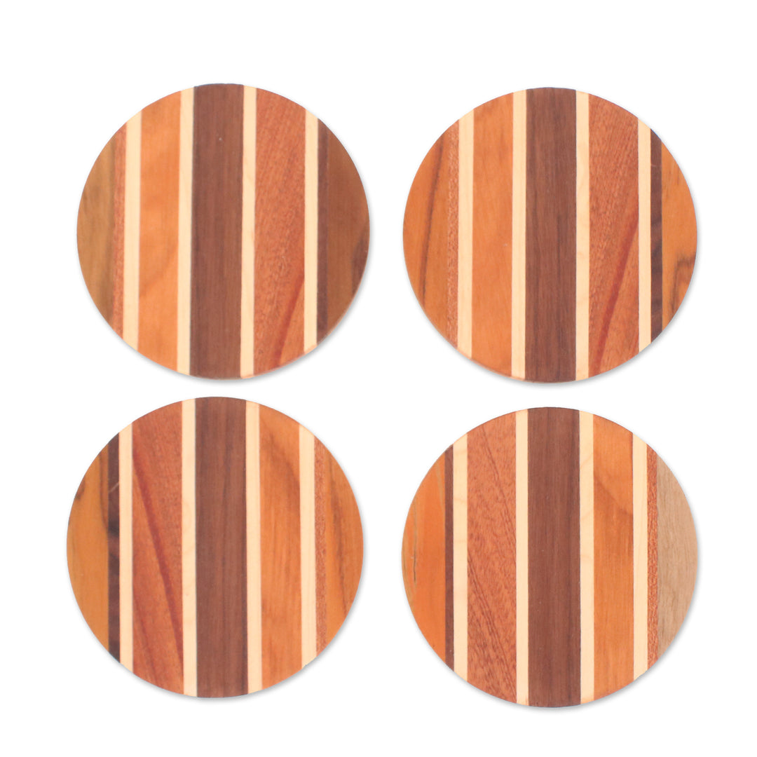 4 Eco-Friendly Striped Hand-Carved Reclaimed Wood Coasters - Flavorful Moments