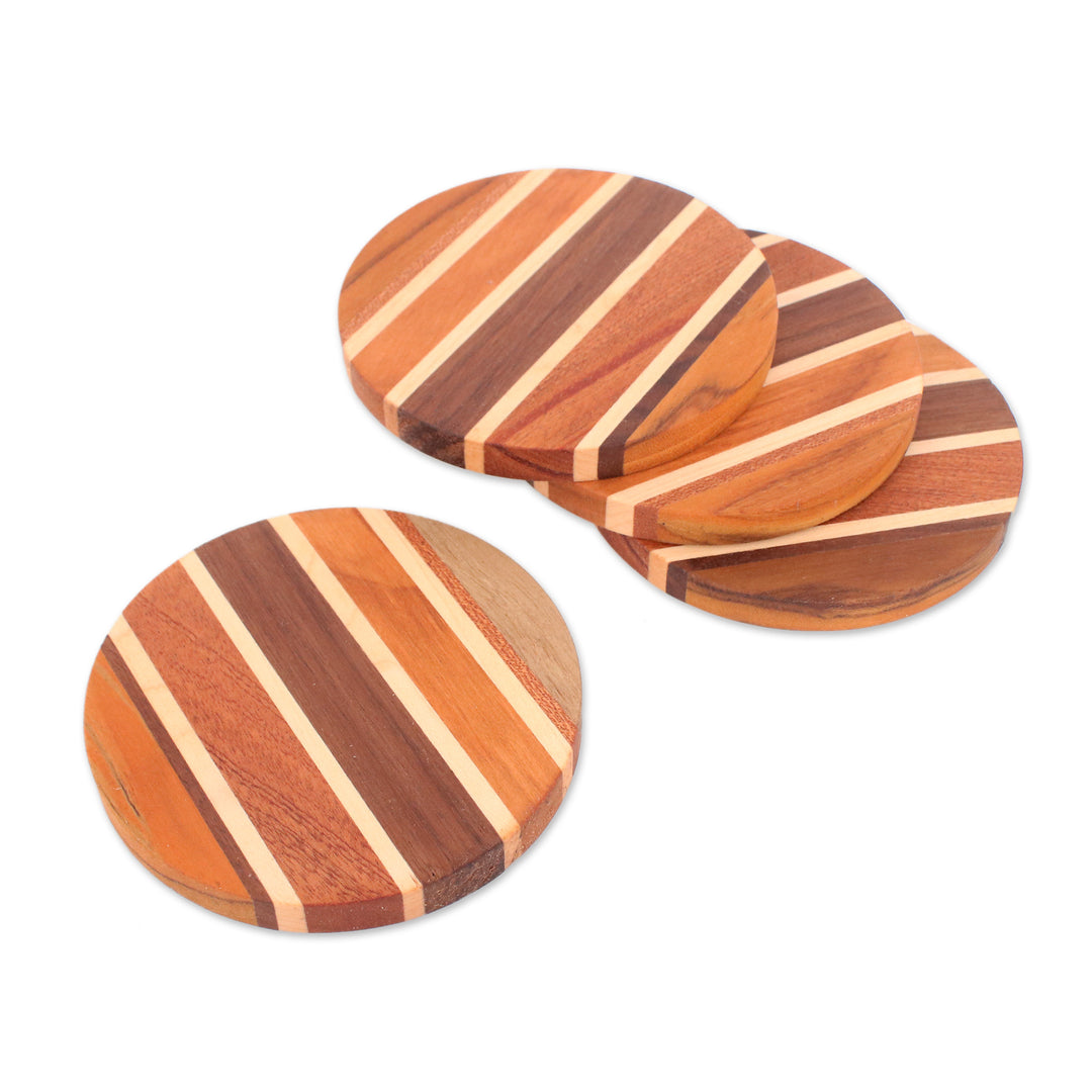 4 Eco-Friendly Striped Hand-Carved Reclaimed Wood Coasters - Flavorful Moments