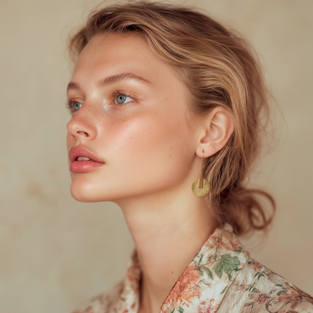 Balinese-Inspired 18k Gold-Plated Hammered Dangle Earrings - Wheel of Triumph