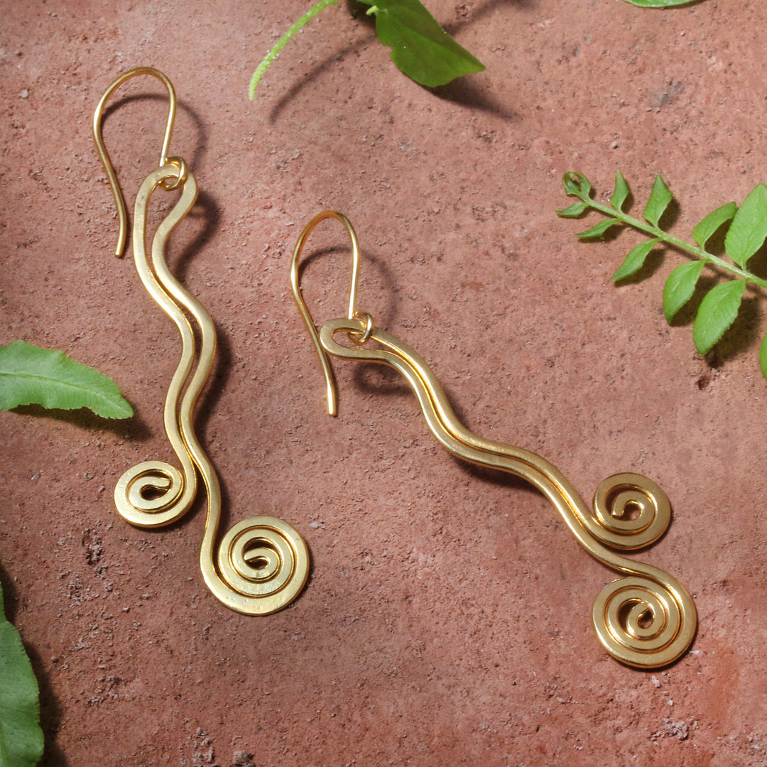 Artisan-Made 18k Gold-Plated Statement Swirl Dangle Earrings - Wealthy Rivers