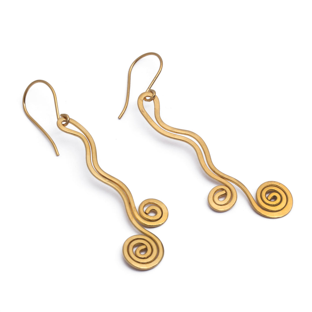 Artisan-Made 18k Gold-Plated Statement Swirl Dangle Earrings - Wealthy Rivers