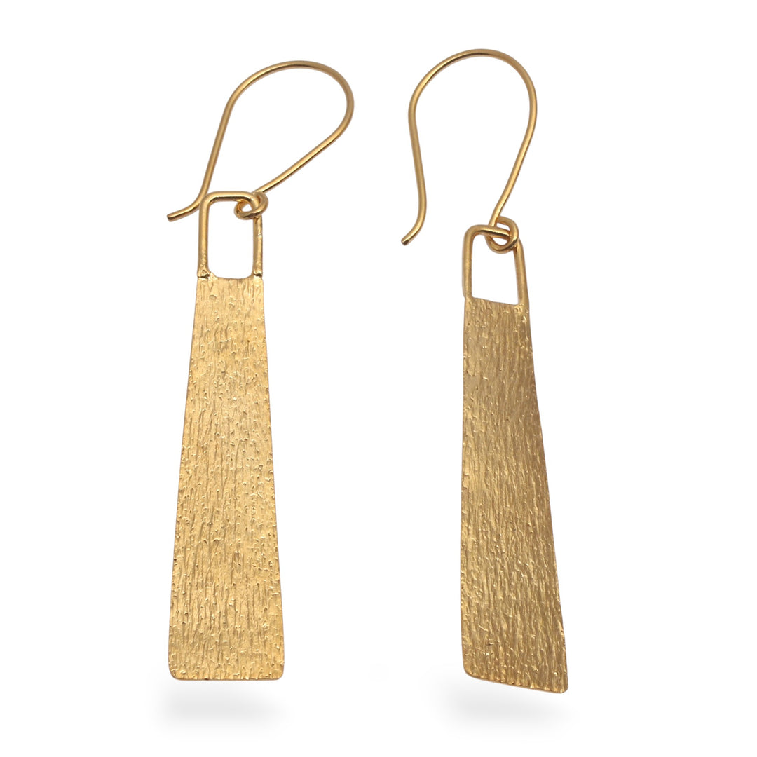 Modern Textured 18k Gold-Plated Dangle Earrings from Bali - Rain of Radiance