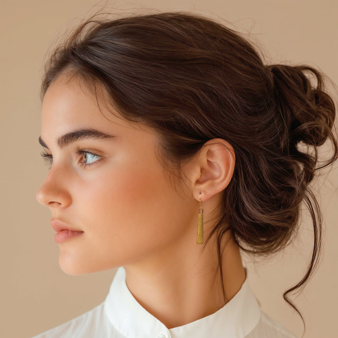 Modern Textured 18k Gold-Plated Dangle Earrings from Bali - Rain of Radiance