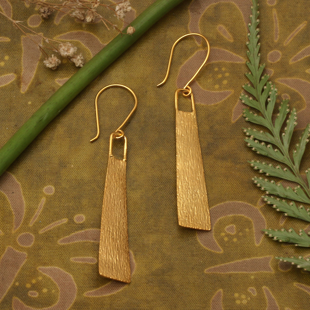 Modern Textured 18k Gold-Plated Dangle Earrings from Bali - Rain of Radiance