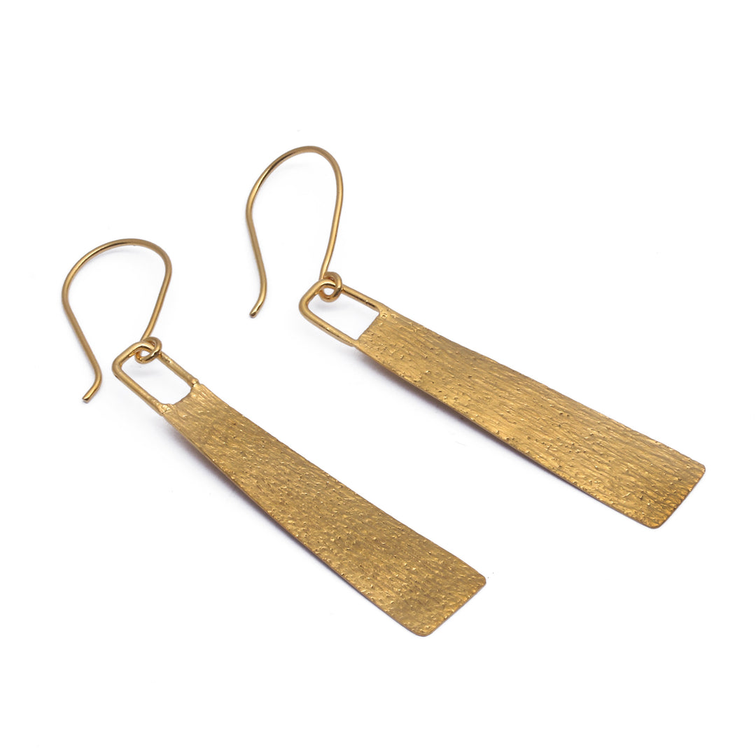Modern Textured 18k Gold-Plated Dangle Earrings from Bali - Rain of Radiance