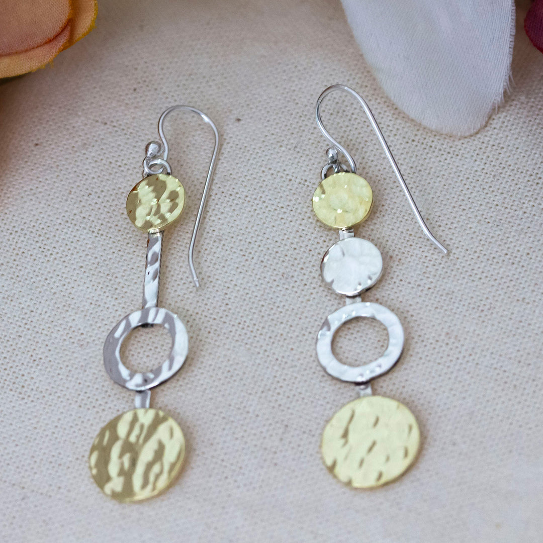 Sterling Silver and Brass Asymmetrical Earrings from Taxco - Asymmetrical Taxco