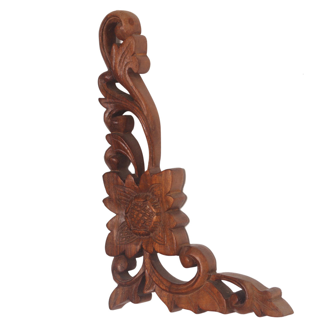 Hand-Carved Floral Suar Wood Relief Panel from Bali - Climbing Flower