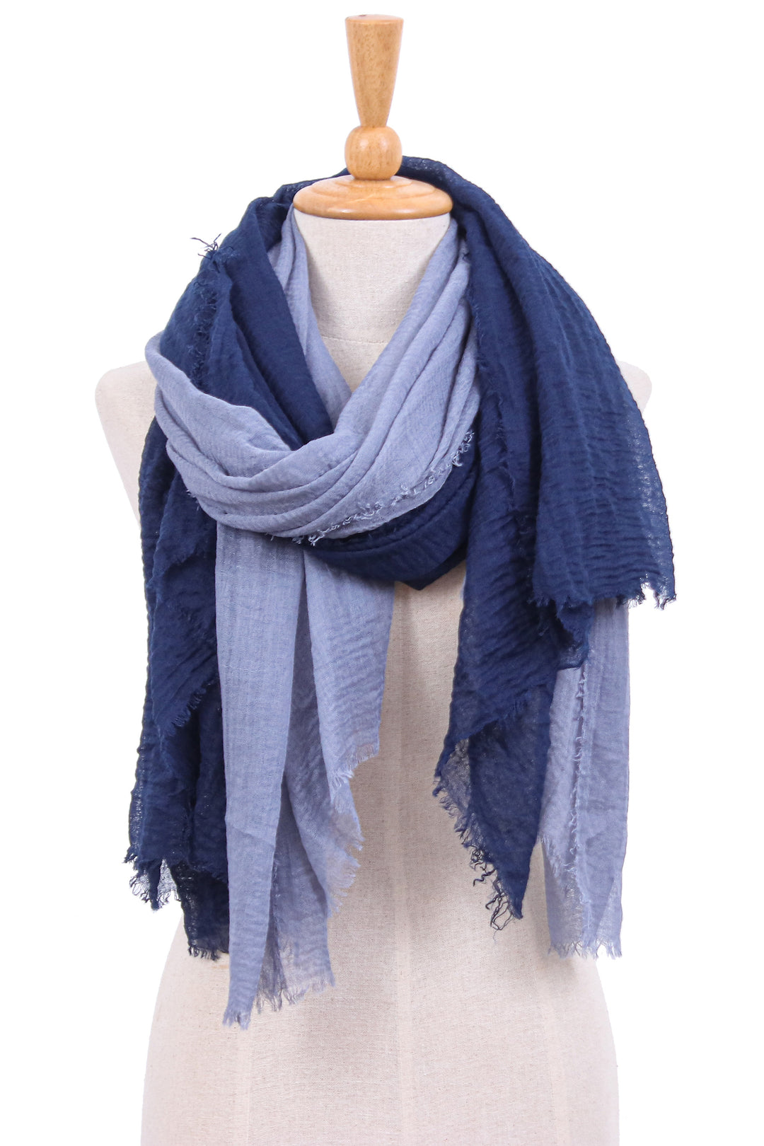 Pair of Handwoven Scarves in Navy Blue and Cadet Blue Hues - Graceful Splendor