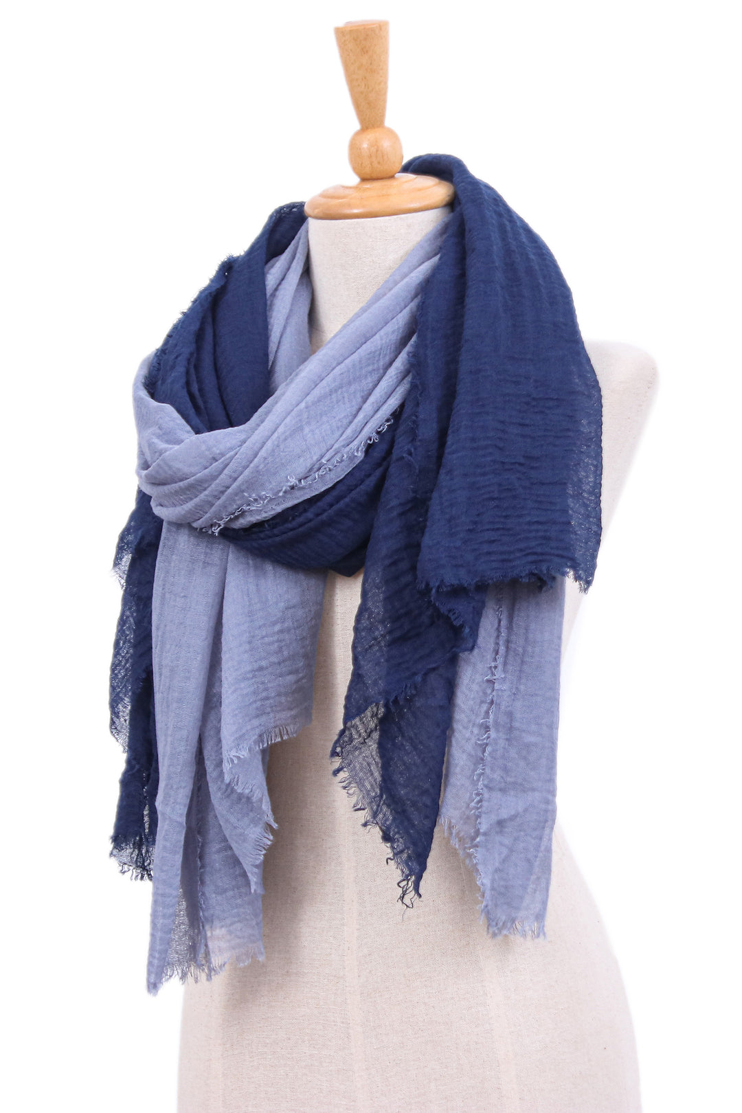Pair of Handwoven Scarves in Navy Blue and Cadet Blue Hues - Graceful Splendor