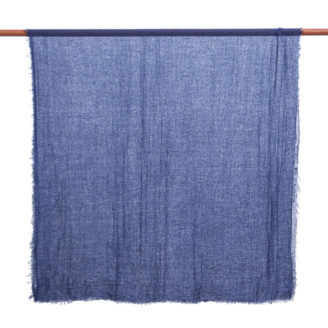 Pair of Handwoven Scarves in Navy Blue and Cadet Blue Hues - Graceful Splendor