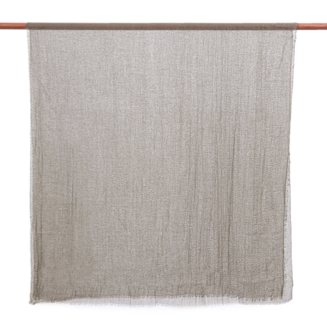 2 Hand-Loomed Lightweight Scarves in Peach and Olive Shades - Graceful Allure