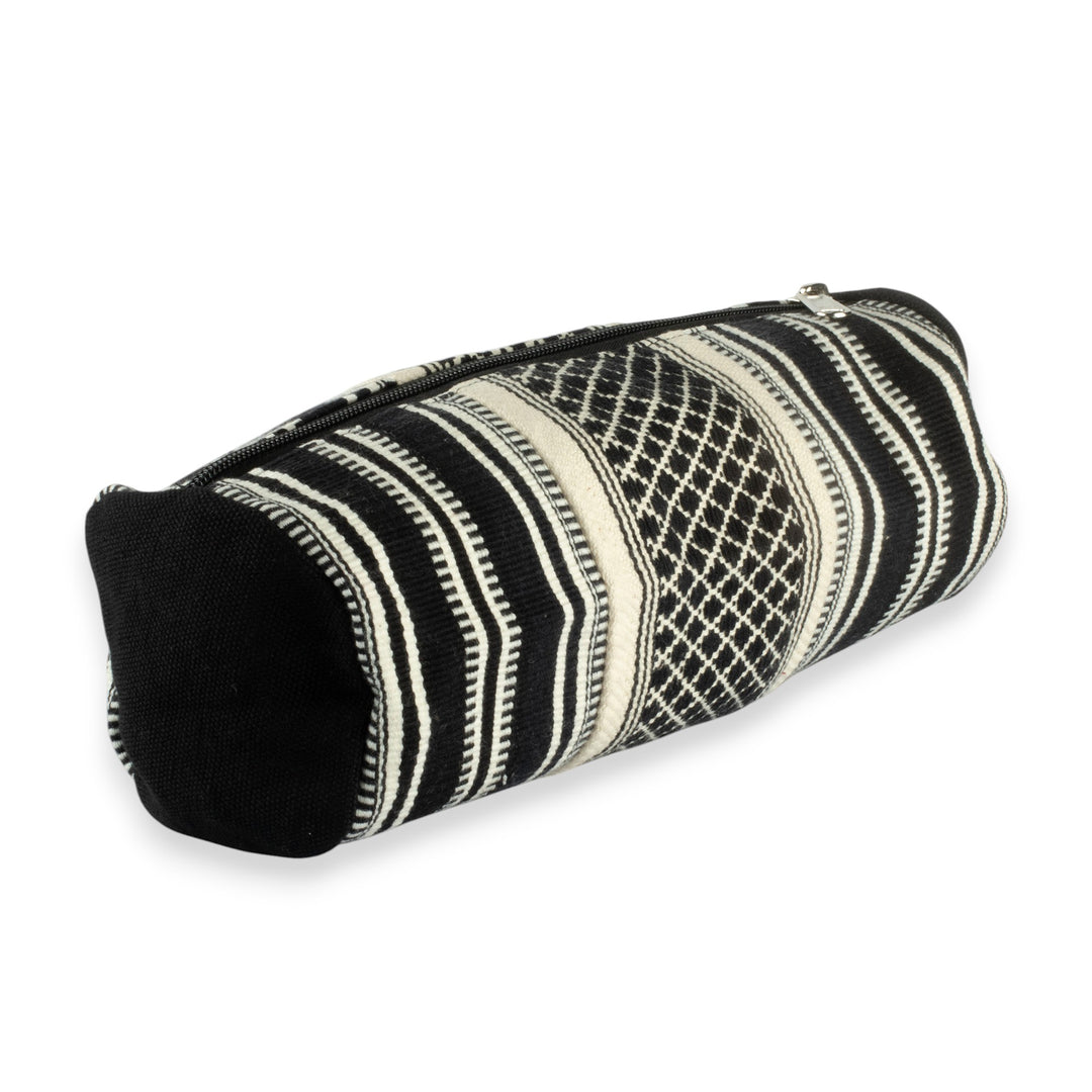 Artisan-Made Black and Ivory Cotton Cosmetic Case from India - Adventures at Night