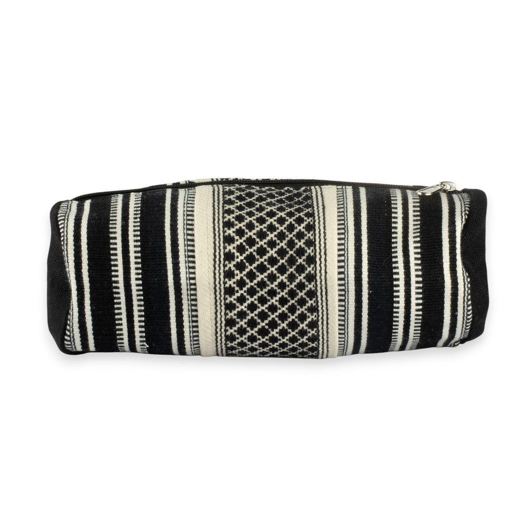 Artisan-Made Black and Ivory Cotton Cosmetic Case from India - Adventures at Night