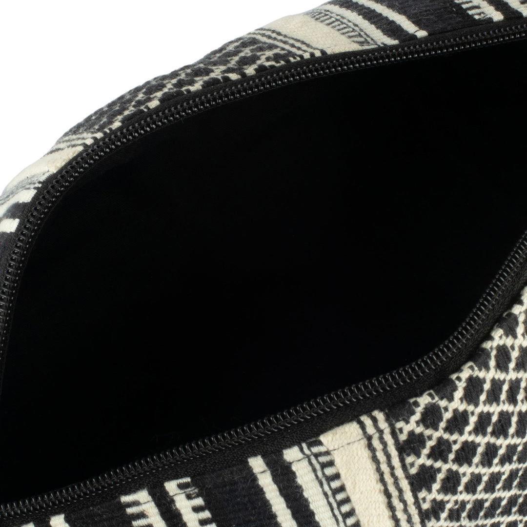 Artisan-Made Black and Ivory Cotton Cosmetic Case from India - Adventures at Night