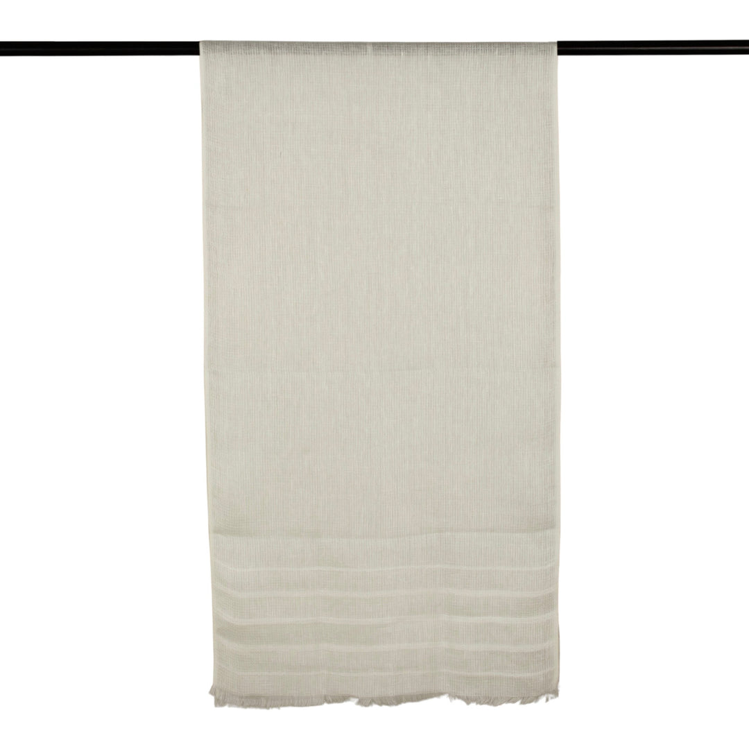 Woven 100% Linen Shawl in a Solid White Hue with Fringes - Dreams in Heaven
