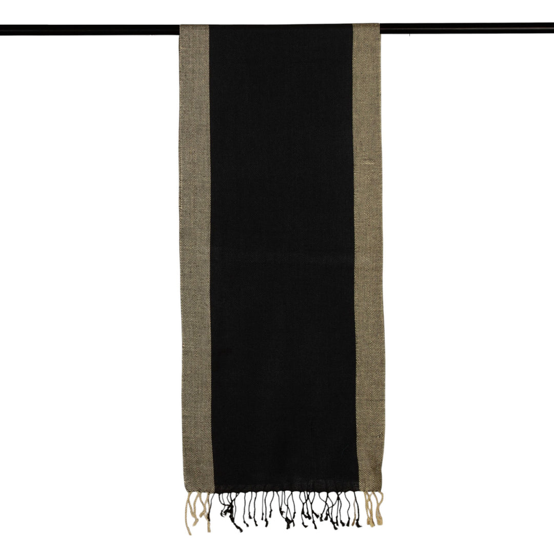 Handwoven Beige and Black 100% Soft Silk Scarf with Fringes - Posh Evening