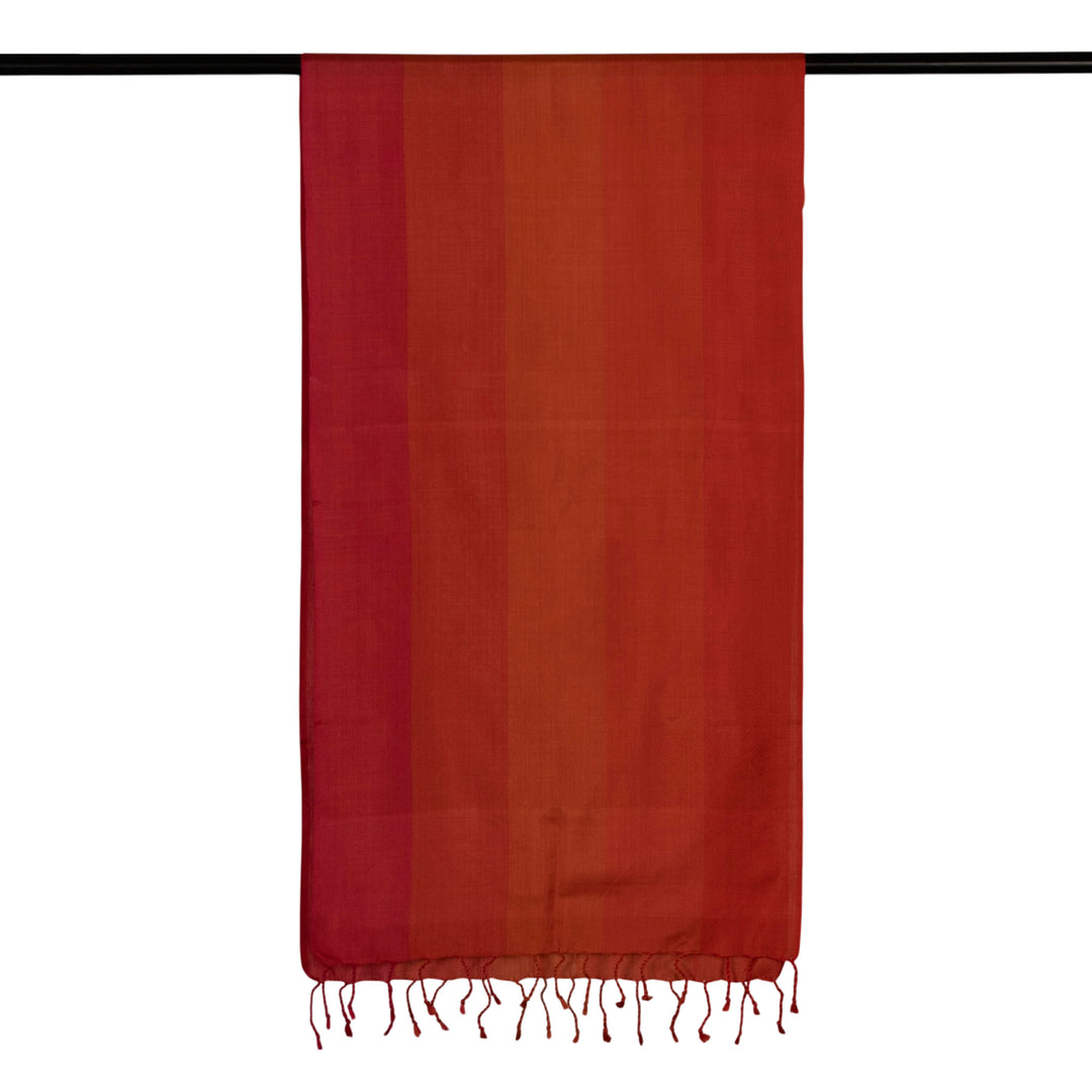 Warm-Toned Handwoven Striped Silk Scarf with Fringes - Sunset Faces