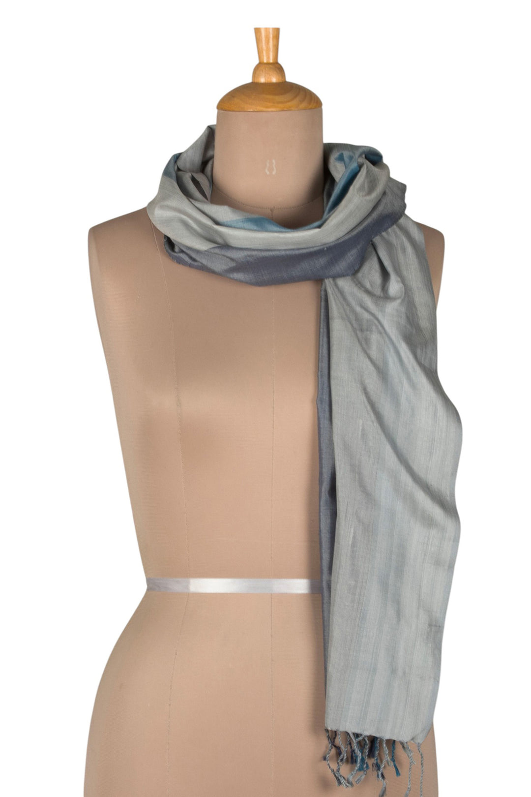 Hand-Loomed Striped 100% Silk Scarf in Blue and Grey Hues - Posh Morning