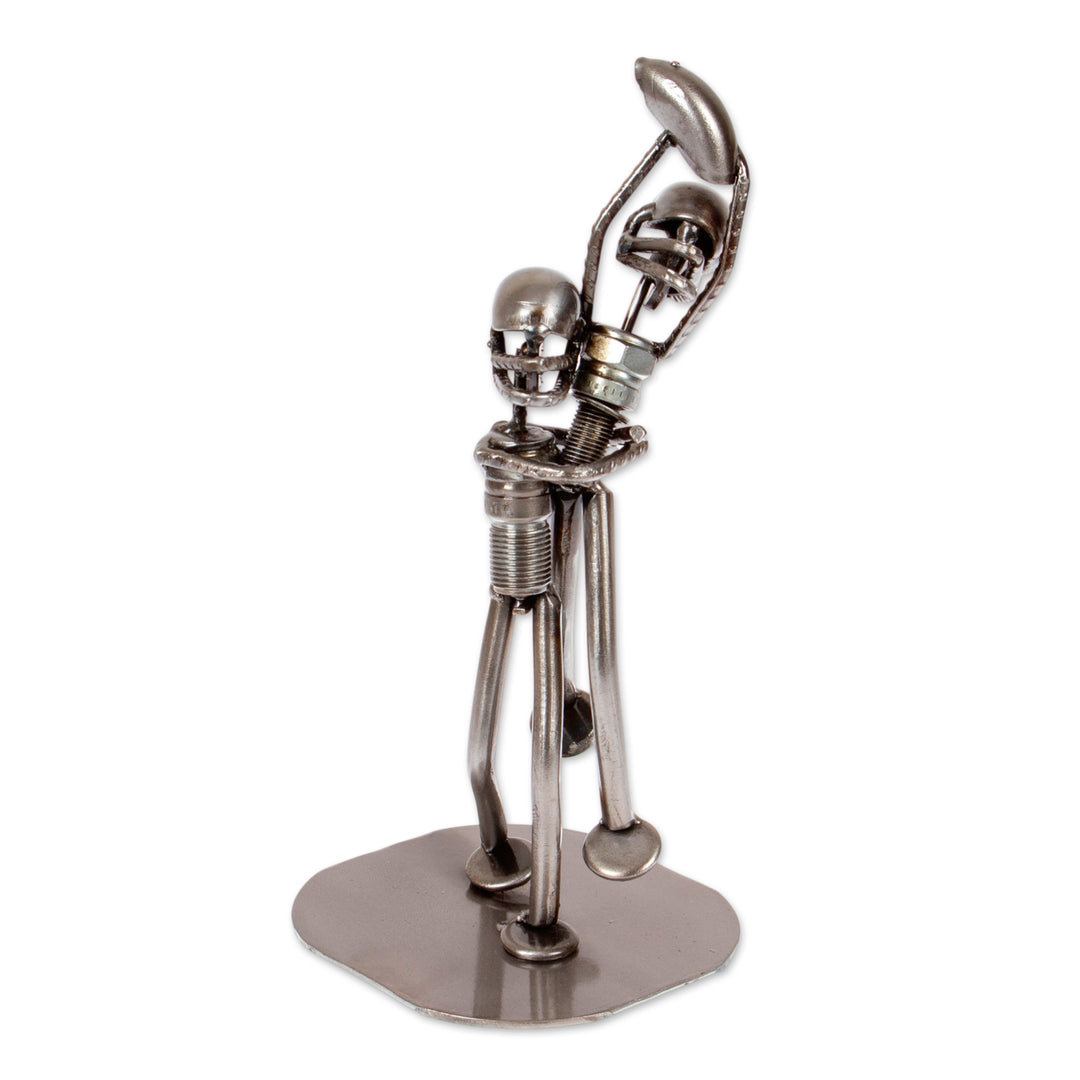 Football Sports-Themed Eco-Friendly Recycled Metal Sculpture - American Tradition